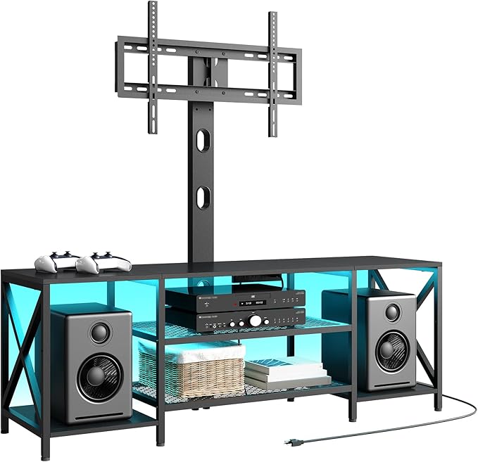 HOOBRO TV Stand with Mount and Power Outlet, LED Entertainment Center with