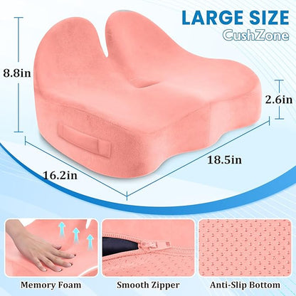 Seat Cushion, Memory Foam Office Chair Seat Cushion for Office Chairs/Car/Long Trip/Desk Chair/Gaming, Large Size for Sciatica & Hip & Tailbone Pain Relief, Sciatica Support (Pink)