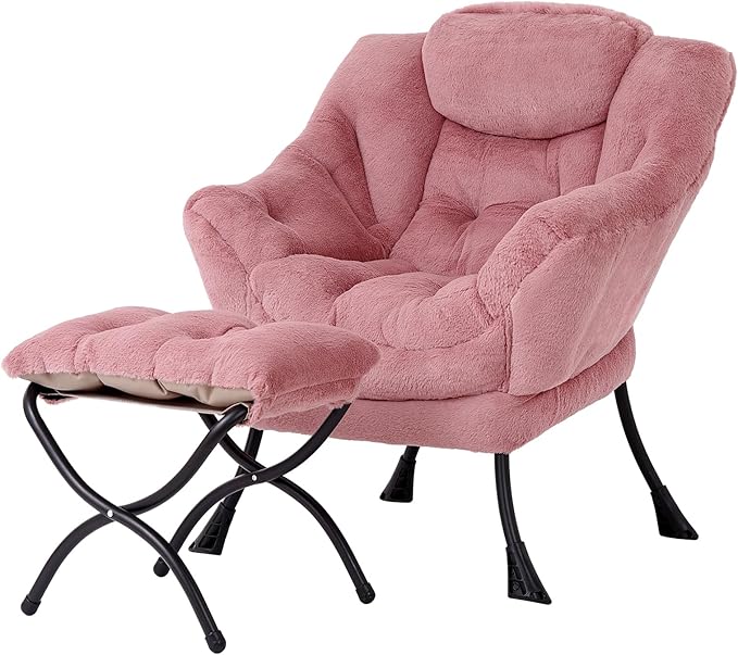 MBOOYOME Lazy Chair with Folding Ottoman, Modern Accent Armchair with Armrests