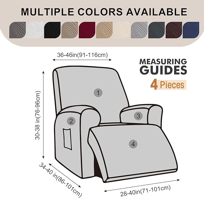 Oversized Recliner Chair Covers, 4-Piece Stretch Geometric Strokes Jacquard