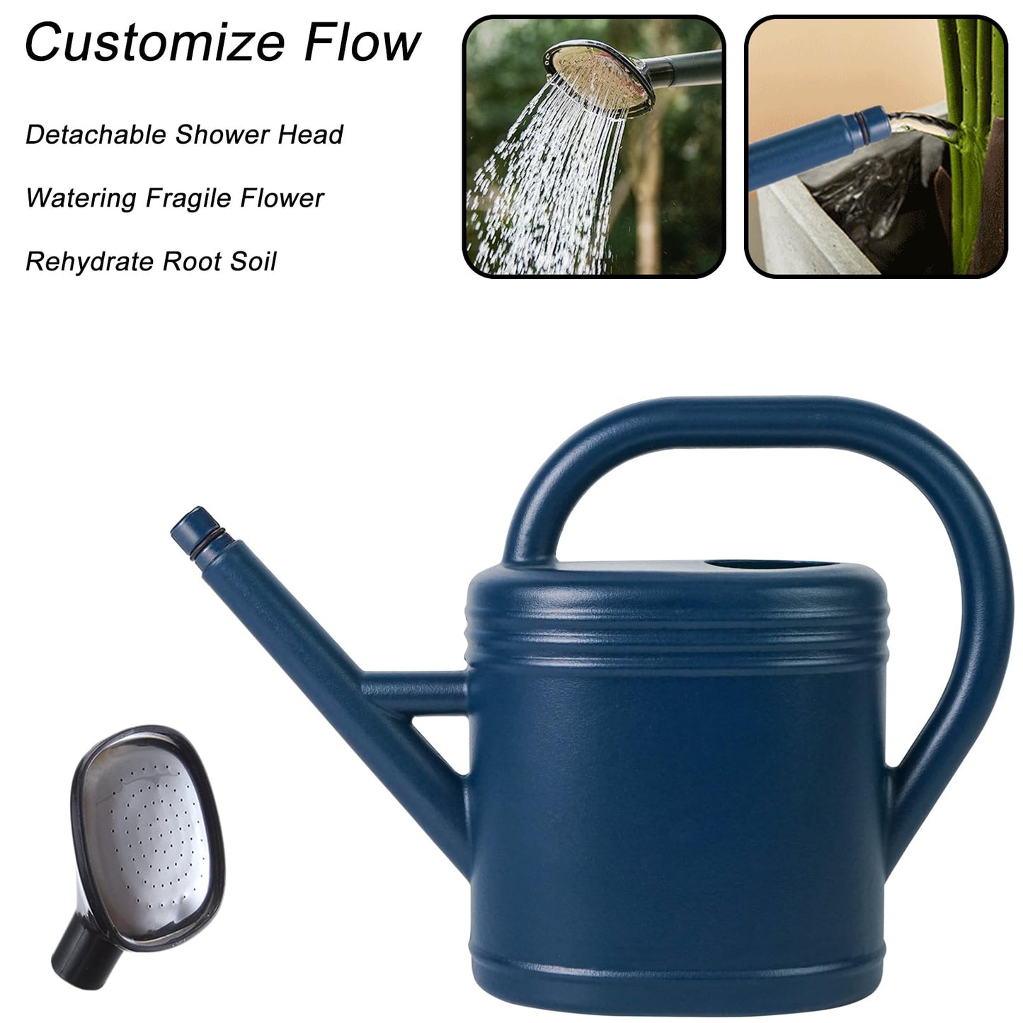 Luwint Watering Can Plants, Plastic Watering Pot with Long Spout & Detachable Shower Head 0.8 Gallon / 3 L for Indoor Outdoor Plants Flower Garden (Blue)