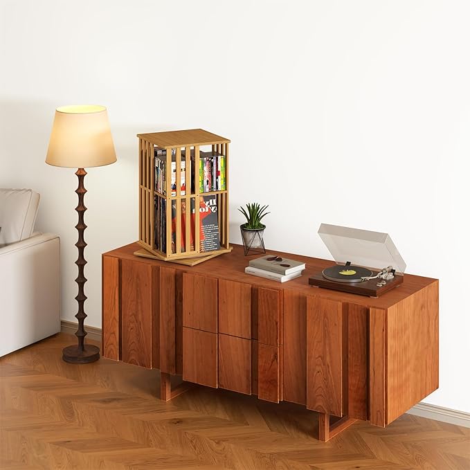 YOWOS Rotating Bookshelf Tower, 360° Display Spinning Bookcase, Bamboo
