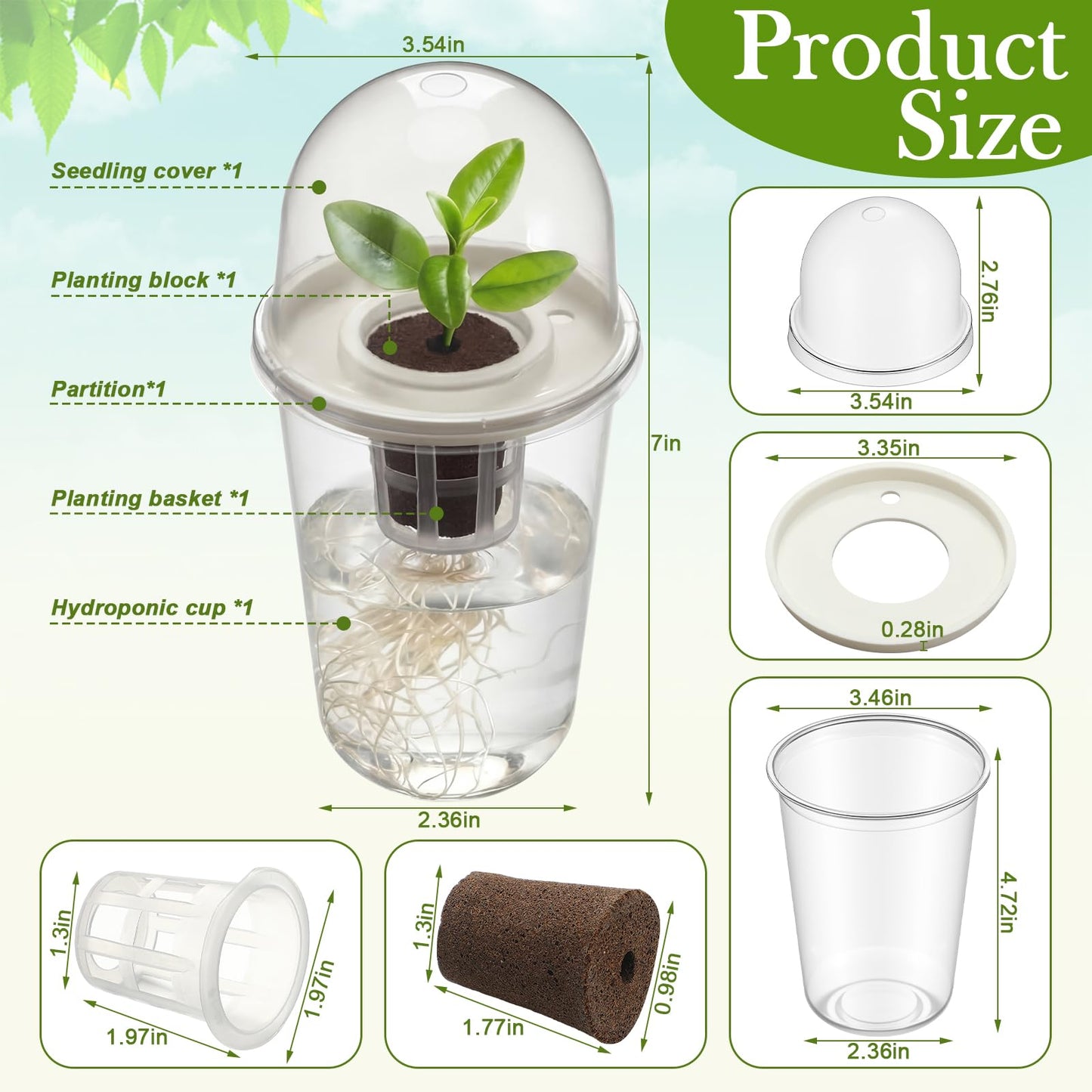 RimCereal 12 Pack 3.54 in Clear Hydroponic Nursery Kit with Humidity Dome Transparent Plant Starter Hydroponic Pots for Seed Starting Gardening Flower Plant Pots Germination Nursery Pot