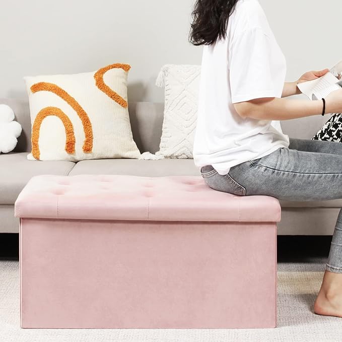 B FSOBEIIALEO Folding Storage Ottoman, Long Ottomans Shoes Bench, Velvet