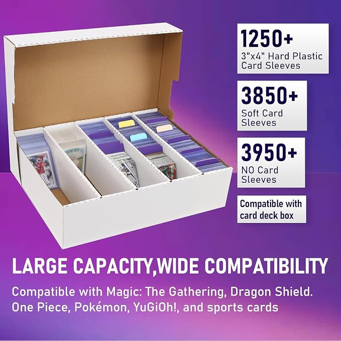 5 Row Trading Card Storage Box Holds 3950-count,1 Pack Cardboard Storage Box with Divider+index Label,Trading Card Dividers for Tcg,Sports,Mtg Cards