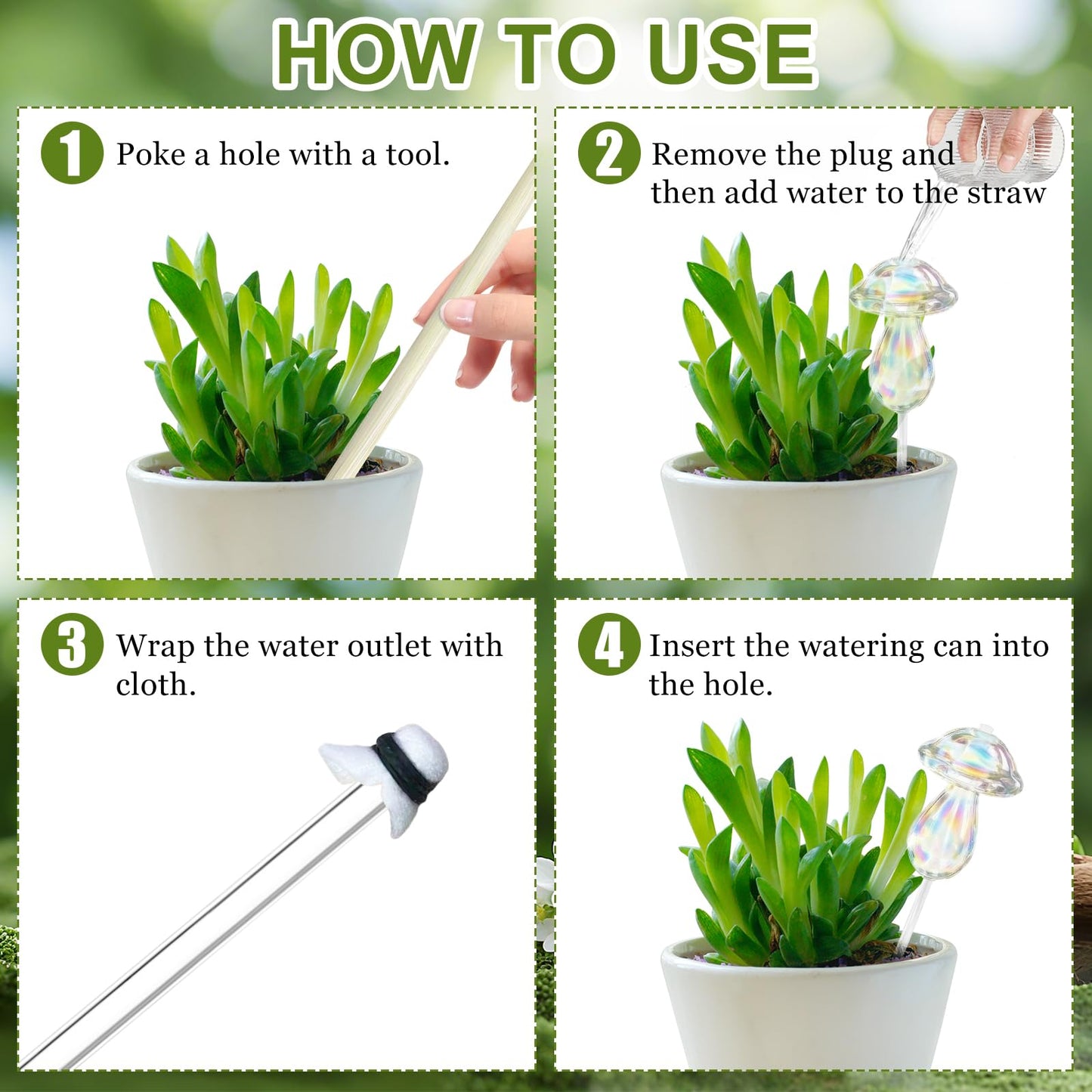 4pcs Plant Watering Globes Self Watering Planter Insert Devices,Glass Watering Bulbs Mushroom Pattern Watering Globes for Indoor Plants Top-Fill Watering Rainbow Colors (Round Automatic Watering Bulb)