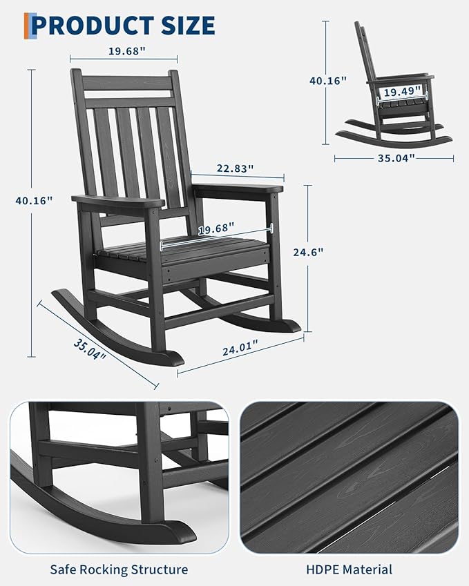 GarveeLife Poly Lumber Rocking Chair Outdoor Set of 4