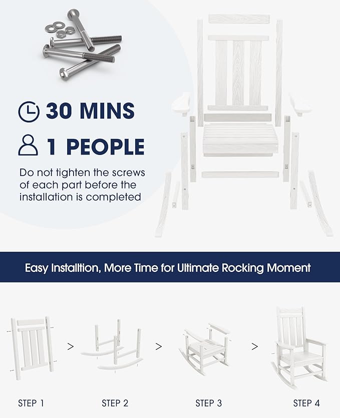 KINGYES Oversized Outdoor Rocking Chair, All-Weather Patio Rocking Chairs