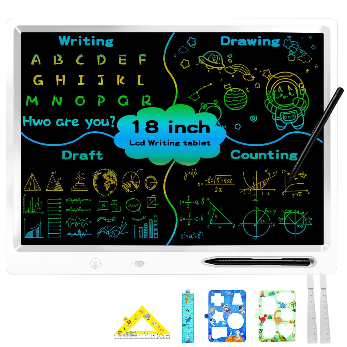 18 Inch LCD Writing Tablet for Kids, Large Drawing Tablet Doodle Board,Erasable Color Screen, Educational Toy for Toddlers 3-8, Travel Toy, Screen-FreeLearning Gift for Boys & Girls