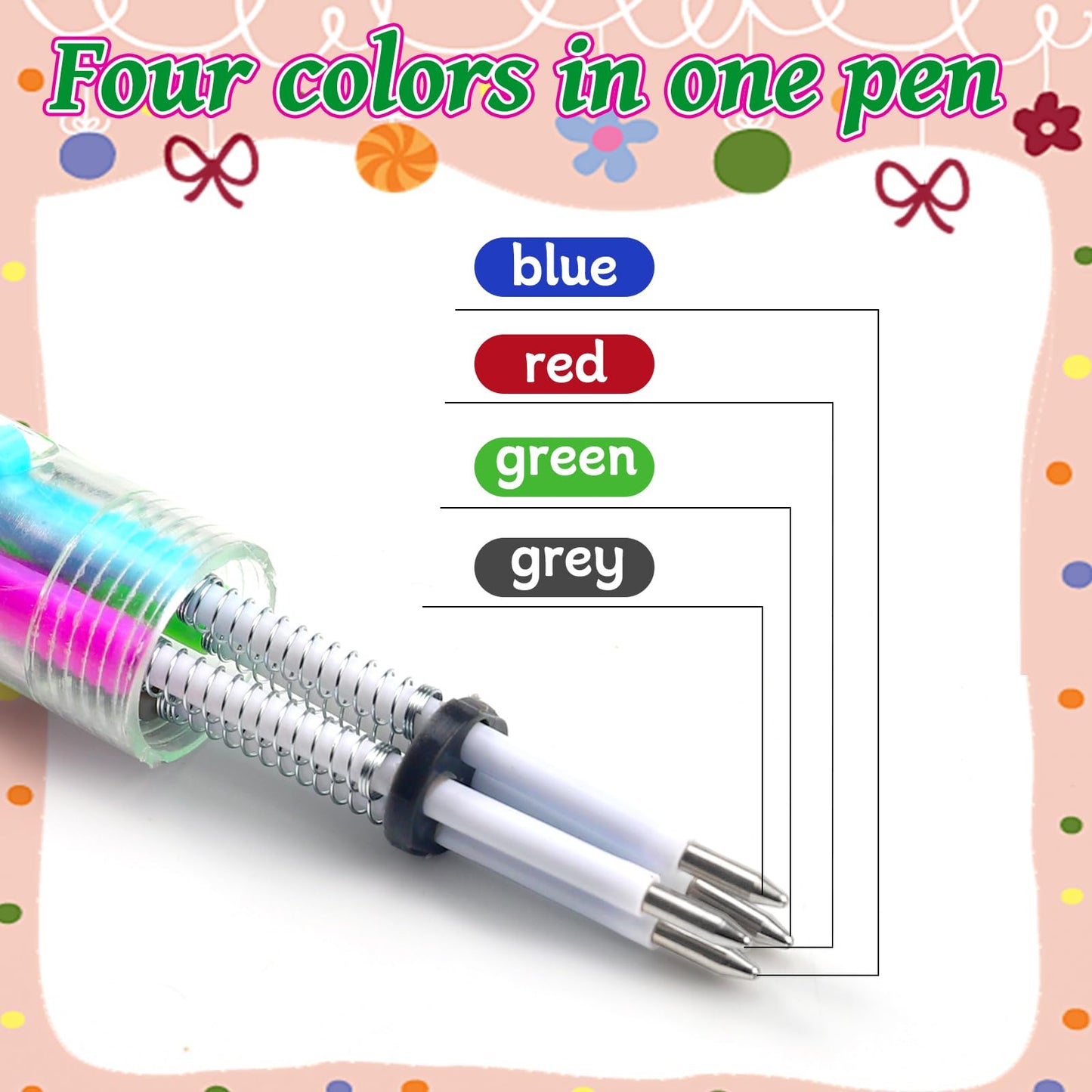 CZWZ 30 Set Cute Multicolor Pens in One 4-in-1 Fun Pens Bulk with 30 Gift Cards for Kindergarten Party End of Year Student Gift Bulk Office School Exchange Gifts