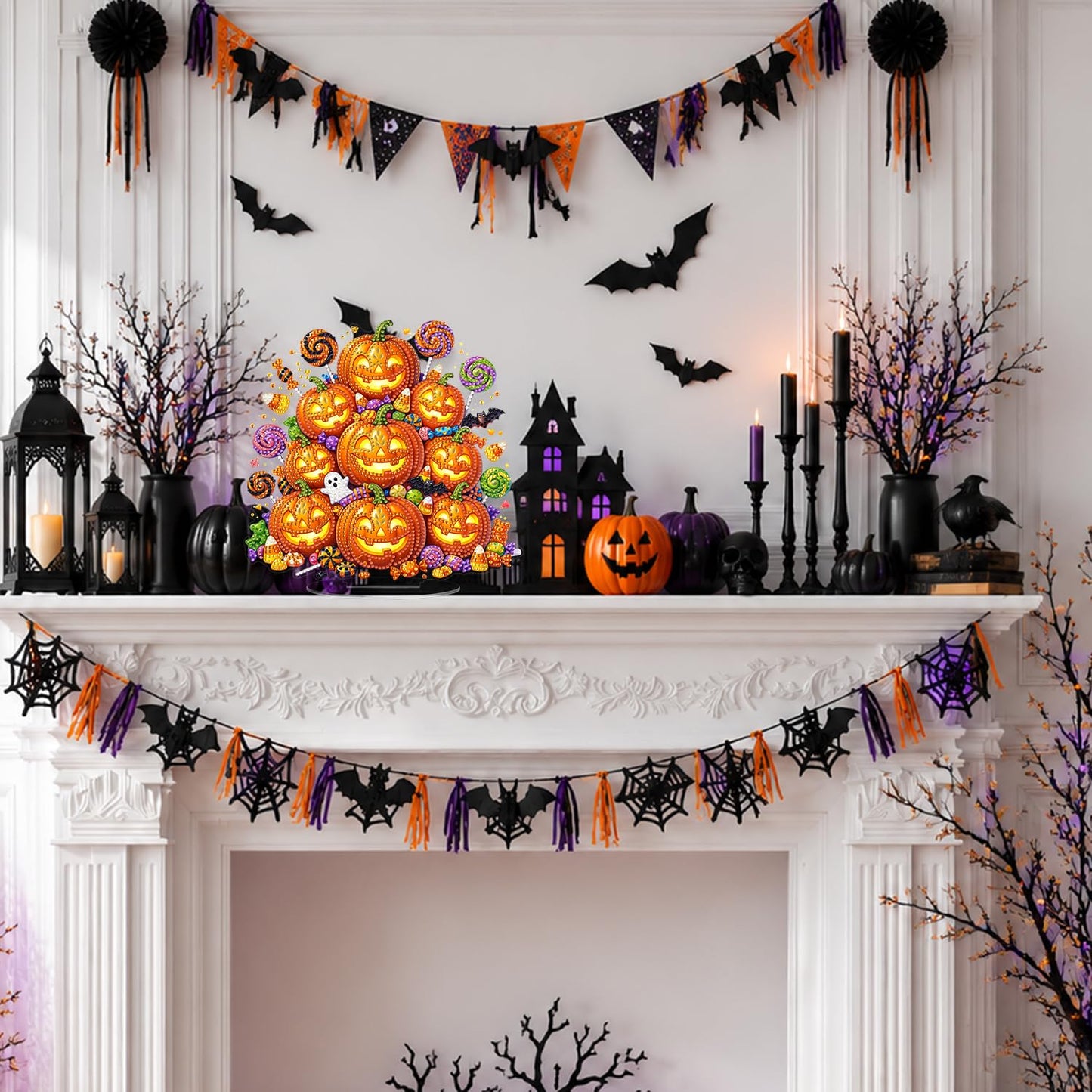 Eiflow Tabletop Diamond Art Kit for Adults Halloween, DIY Table Top Diamond Art Painting with Stand, Acrylic Stand Up Gem Painting Desktop Board Kit (Pumpkins)