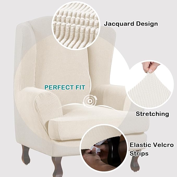 Turquoize Wingback Chair Covers 2 Piece Wing Chair Slipcover Stretch Slipcovers