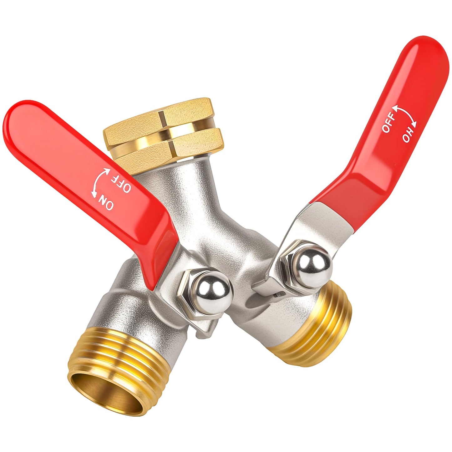 DINGBAI Hose Splitter 2 Way, High Flow Garden Hose Splitter, 3/4” Ght Inlet Brass Heavy Duty Hose Converter, Full Flow water 2 Way Faucet hose splitter, Long Handle Hose Valve Large Outlet.