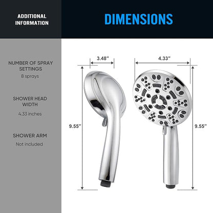 Cobbe 8-Setting Handheld Shower Head Bathroom Showerhead Set - Detachable Shower Heads with 5ft Stainless Steel Hose and Brass Swivel Bracket (Chrome)