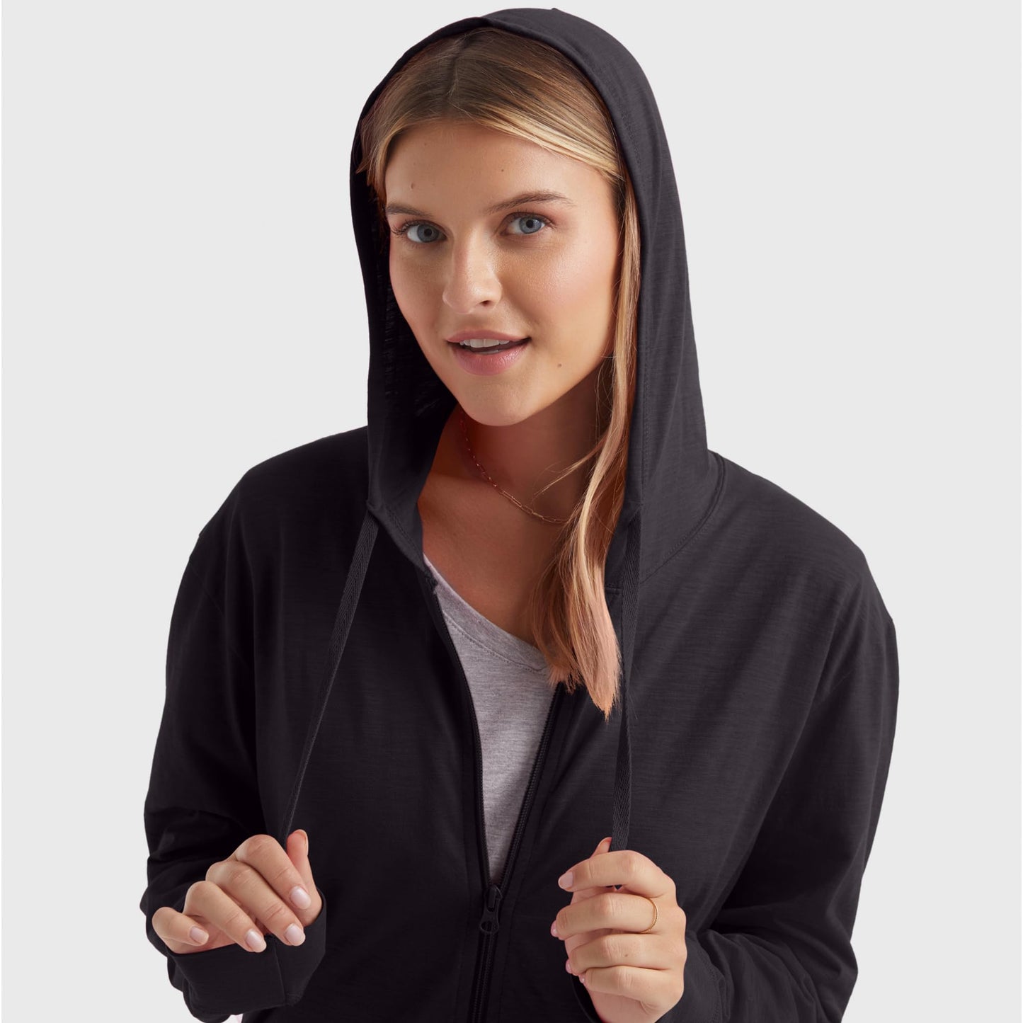 Hanes Womens Slub Knit Full-zip Hoodie, Textured Cotton Zip-up T-shirt For Fashion-hoodies, Black, X-Large US