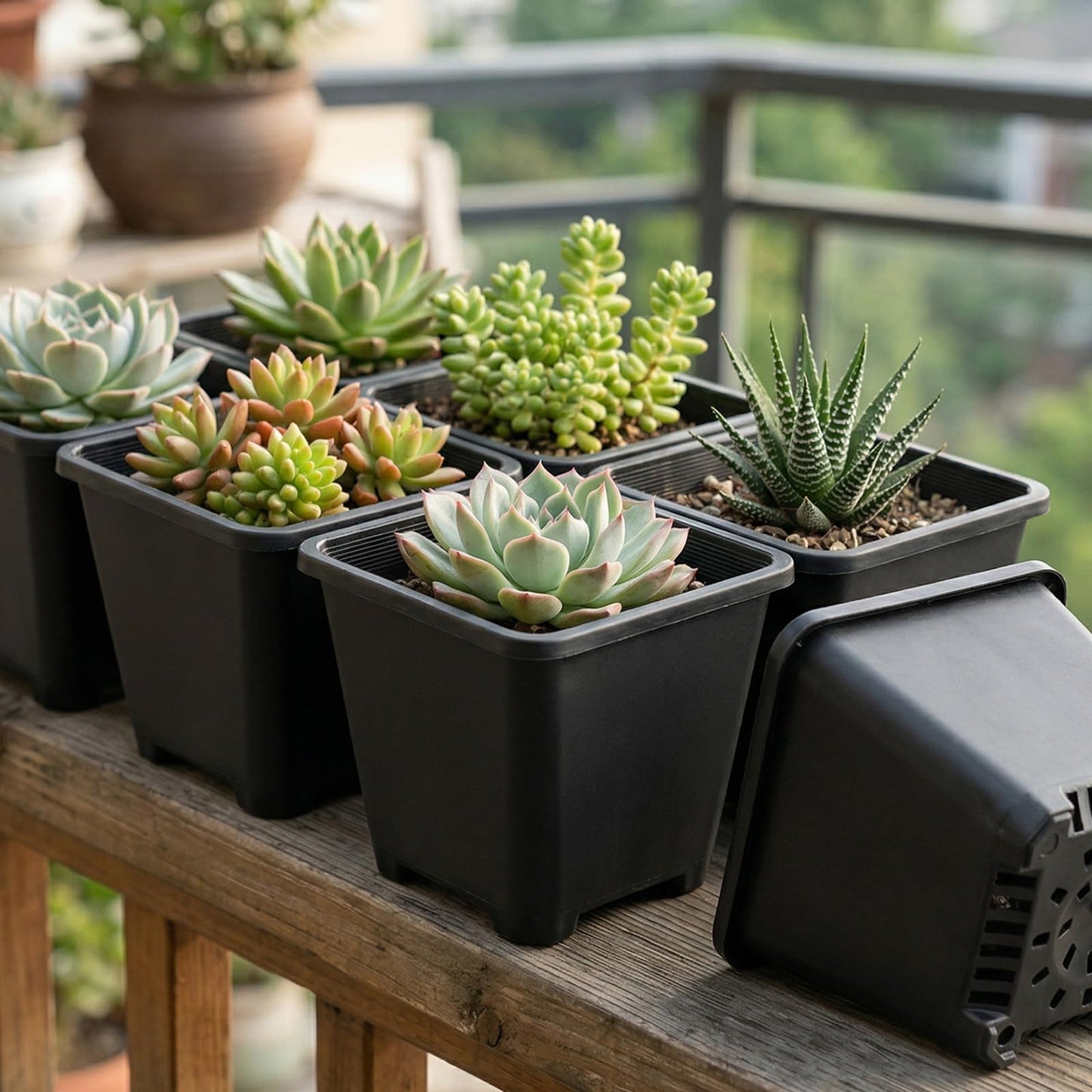 HAKZEON 50 PCS 5.5 Inch Square Nursery Pots, Black Plastic Plant Pot with Drainage Holes, Small Seed Starting Pots for Flower Planter Seedlings, Succulents
