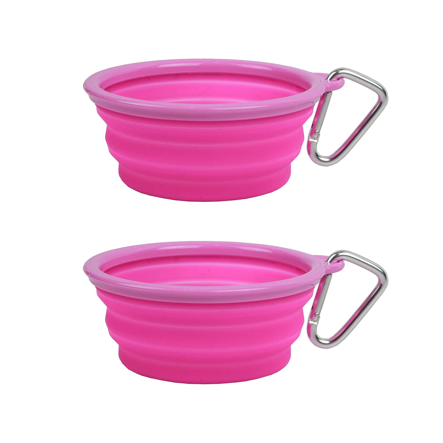 Prima Pet Collapsible Silicone Water Travel Bowl with Clip for Dog and Cat, Portable and Durable Pop-up Feeder for Convenient On-The-go Feeding - Size: Small (1.5 Cups) Pink - 2 Pack