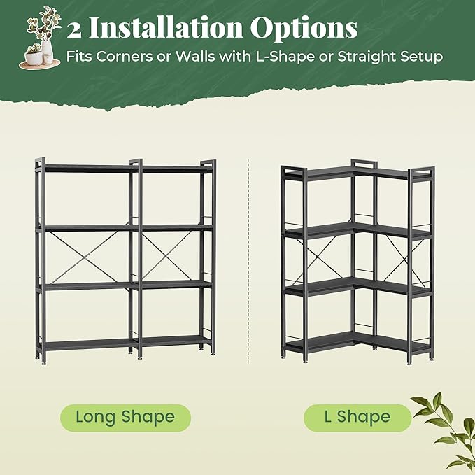 Huuger 4 Tier Bookshelf, L Shaped Corner Bookshelf