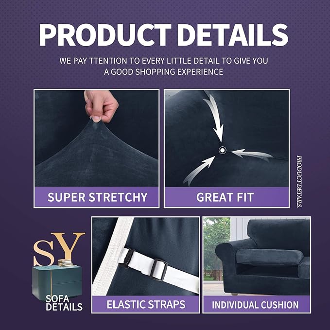 ZNSAYOTX Luxury Velvet Couch Cover 4 Piece Stretch Sofa Covers