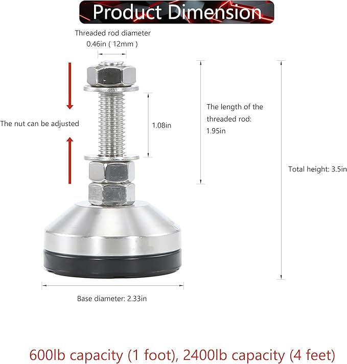 Heavy Duty 2400 lb Capacity Stainless Steel Adjustable Leveling Feet