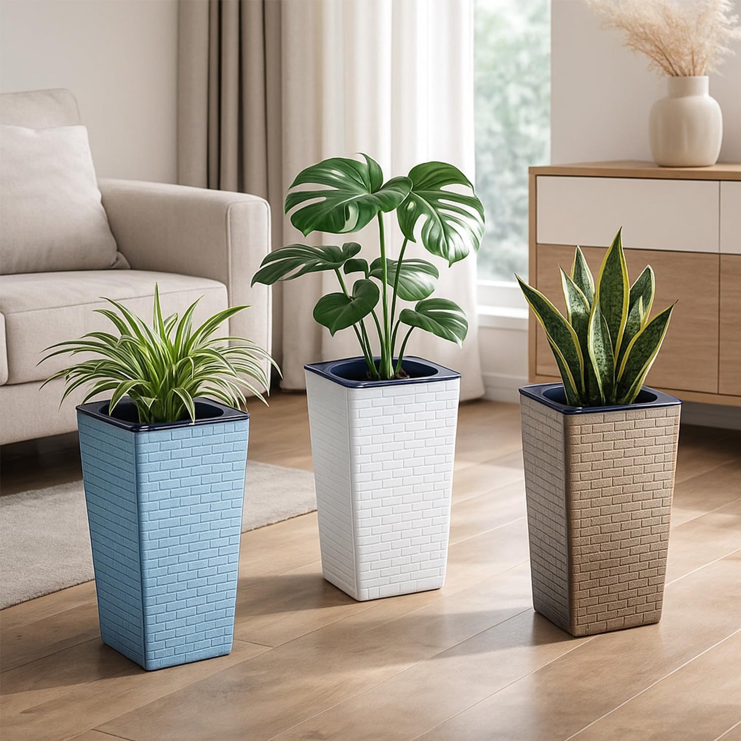 Self Watering Pots for Indoor Plants, 2 Pack Flower Pots Self Watering Planter 10.7" x 6.9" Plastic Pots African Violet Wick and Grow Pots Tall Orchid pots Square Large Plant Pots, Bronze