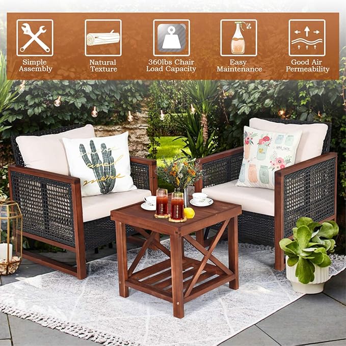 Tangkula 3 Pieces Patio Wicker Furniture Set, Rattan Outdoor Sofa Set