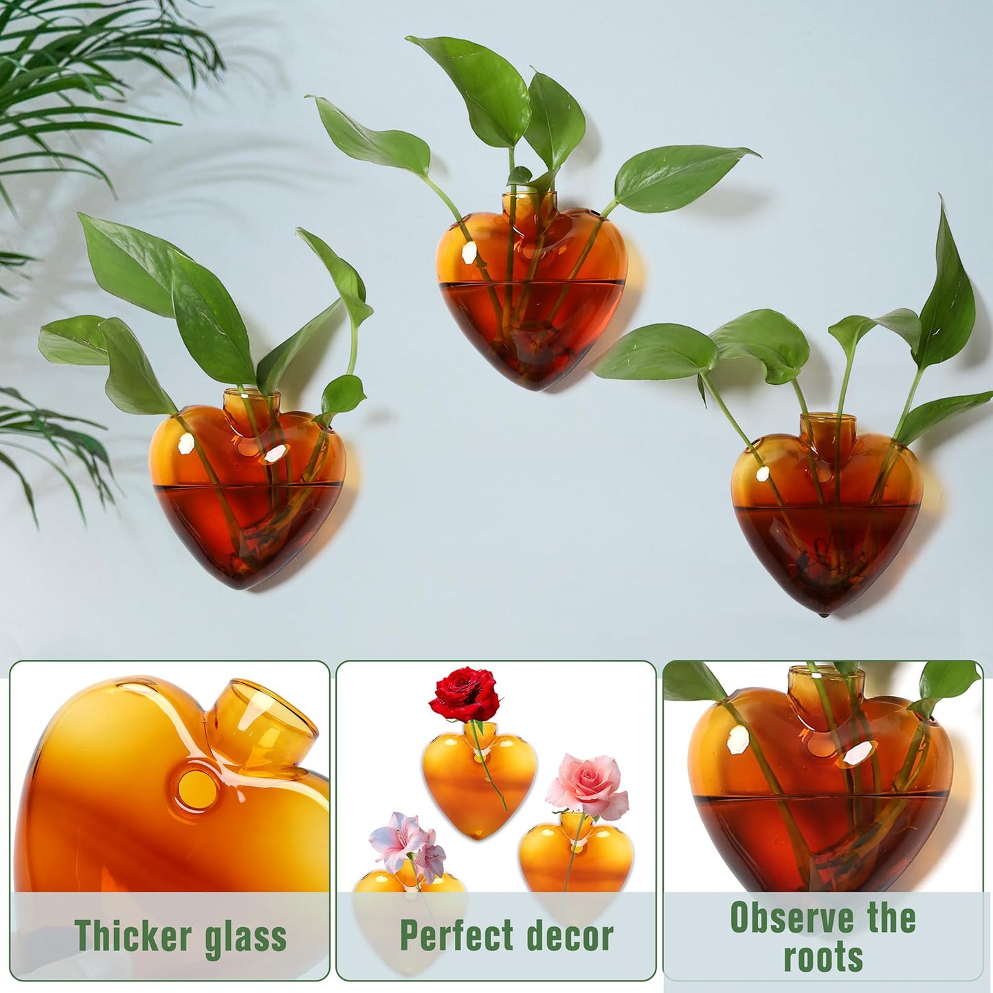 CYZglass Wall Hanging Planter Propagation Station for Indoor Plants Glass Vase Air Plant Holder Gift for Women Girlfriend Plant Lover
