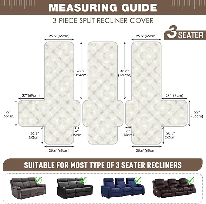 TAOCOCO 100% Waterproof Recliner Sofa Covers, Non Slip Split Couch Covers