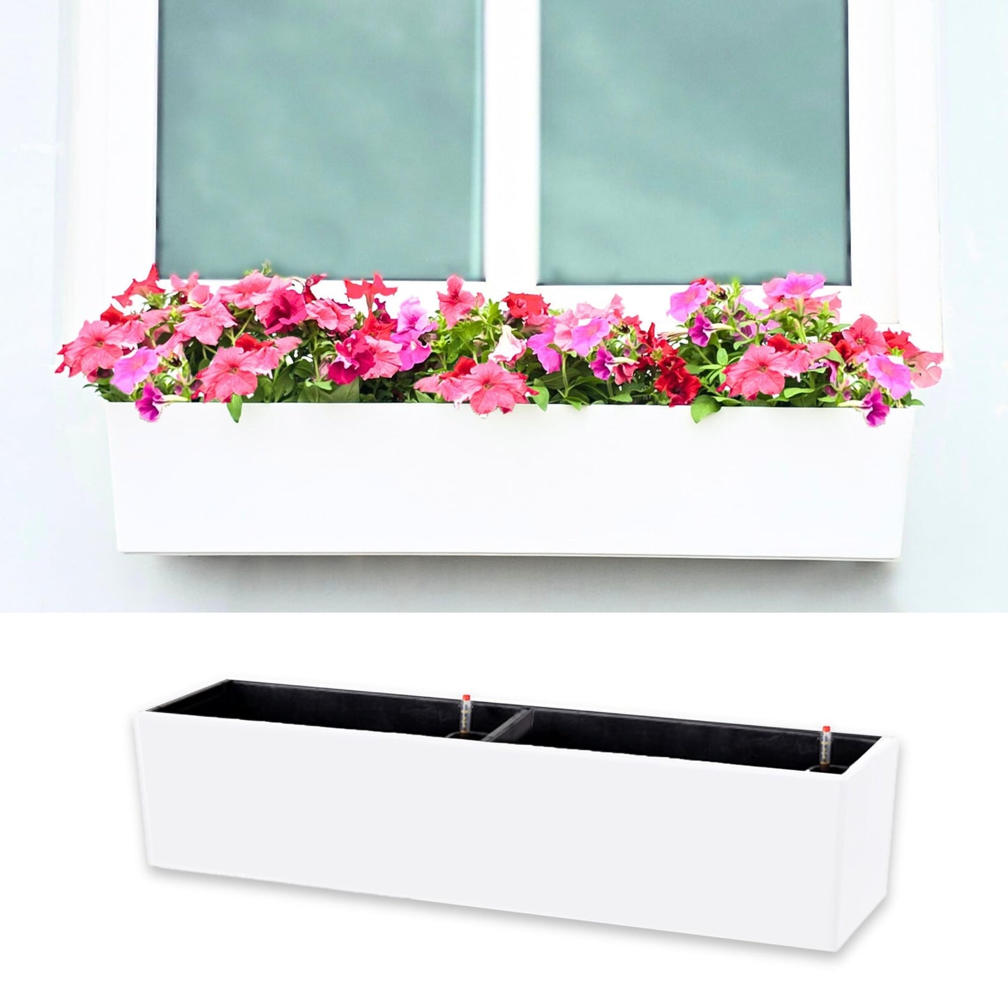LaLaGreen Planter Boxes Outdoor (40 Inch, 1 Pack) Rectangular Self Watering System Window Flower Boxes with Bracket, Large White Planters Vertical Plant Container Hanging Wall Mount Indoor Succulents