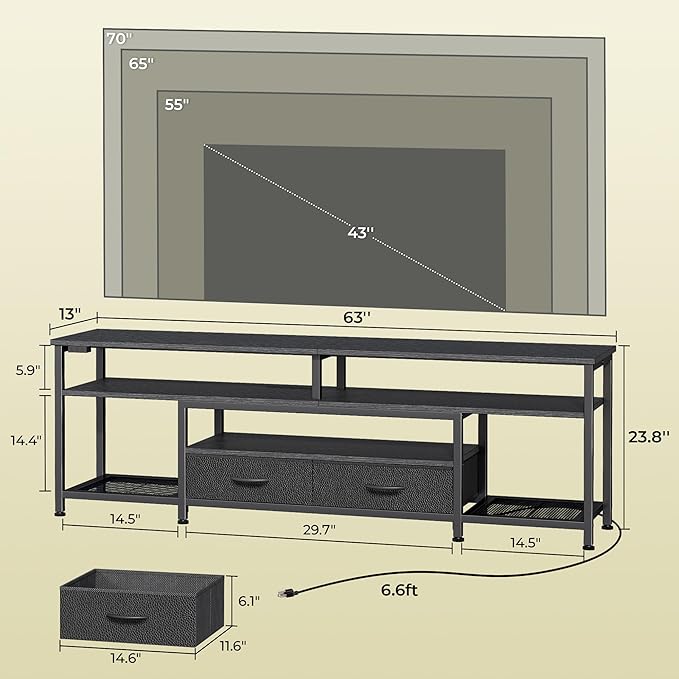 Huuger 63 Inch LED TV Stand for 65 70 Inch TV, Entertainment Center