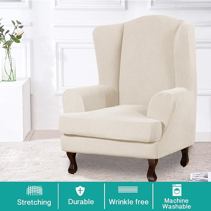 Turquoize Wingback Chair Covers 2 Piece Wing Chair Slipcover Stretch Slipcovers