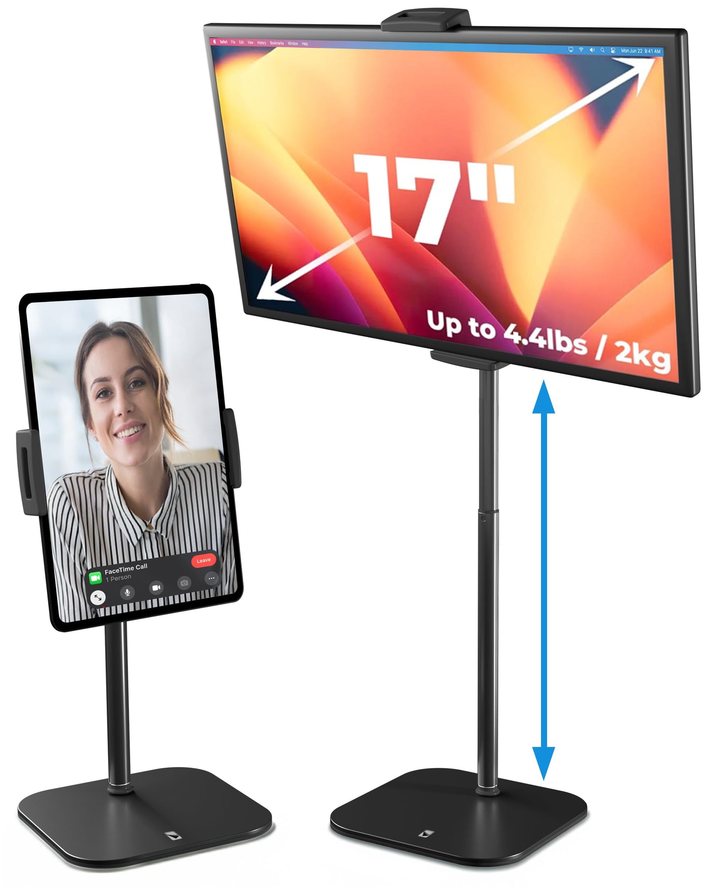 COOPER TabStand, 20" Tall iPad Stand for Desk, Portable Monitor Holder up to 17" Holds 4.4lb, Desktop Tablet Stand, Tablet Mount, Apple iPad Holder for Desk, for Samsung, Kindle, Fire (Night Black)