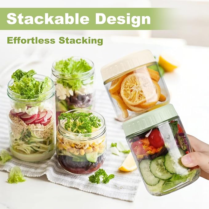 SHOWIN Overnight Oats Containers with Lids, 24oz Glass Jars with Lids 8 pcs, Light Blue, Wide Mouth Mason jars for Salad, Yogurt, Snacks, Meal Prep