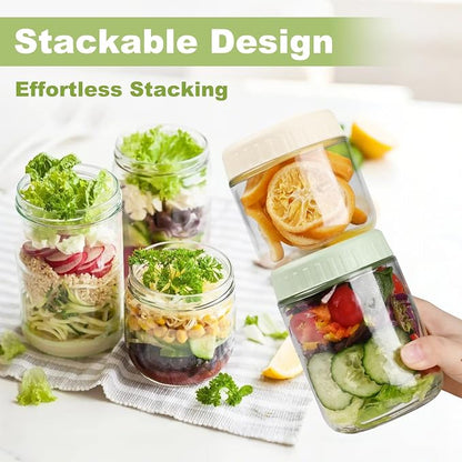 SHOWIN Overnight Oats Containers with Lids, 16oz Glass Jars with Lids 8 pcs, Apricot, Wide Mouth Mason jars for Salad, Yogurt, Snacks, Meal Prep