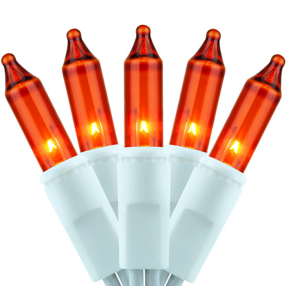 YULETIME 200 Orange Christmas String Lights, 2-Set 21 ft 100 ct White Wire