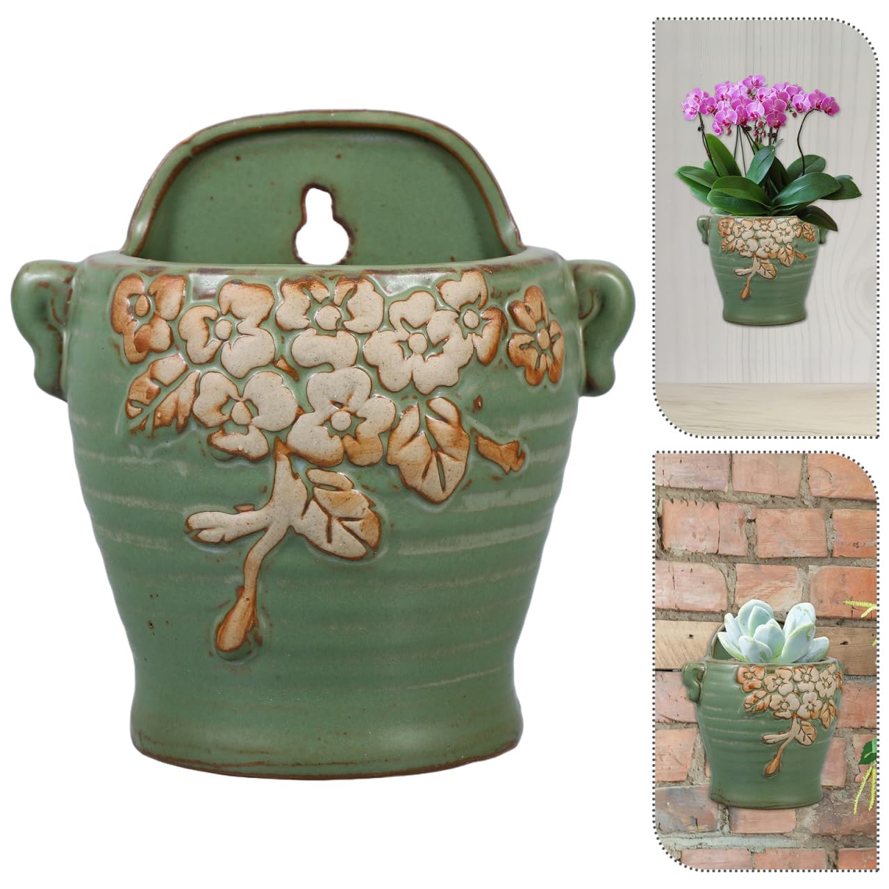 Abaodam Wall Mounted Ceramic Planter, Hanging Flower Pot for Indoor Succulent and Cacti, Vertical Wall Hanging Planters for Home Balcony Decor, Ceramic Flowerpot for Plants and Office