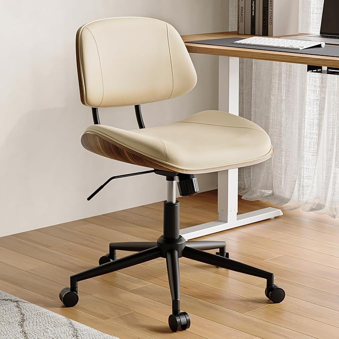Armless Office Chair with Wheels, PU Leather Adjustable Height Desk Chair