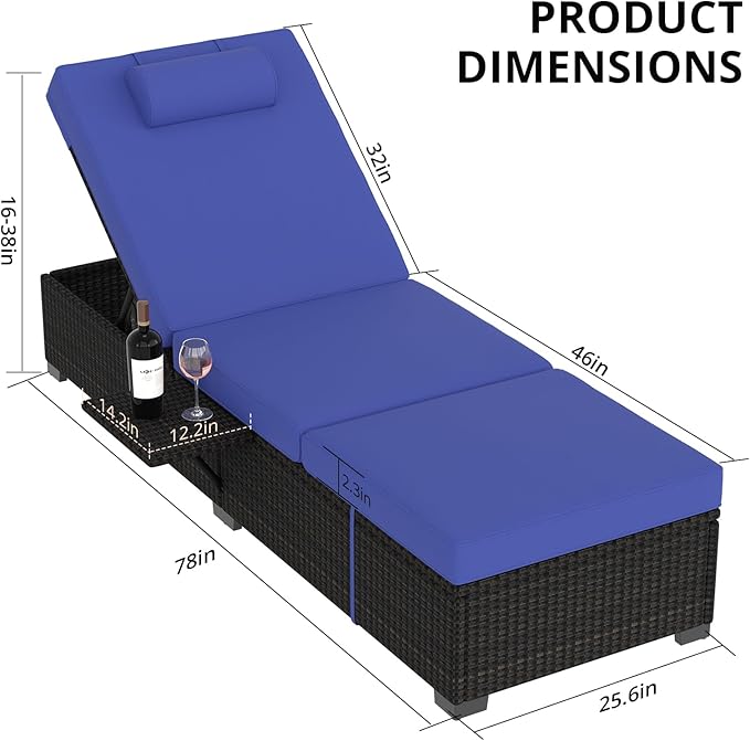 PeakPursuit Patio Lounge Chairs, Outdoor PE Wicker Chaise Lounge Set of 2