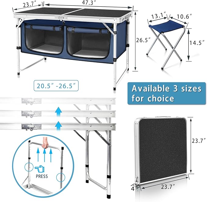 CampLand Outdoor Folding Table Aluminum Lightweight Height Adjustable