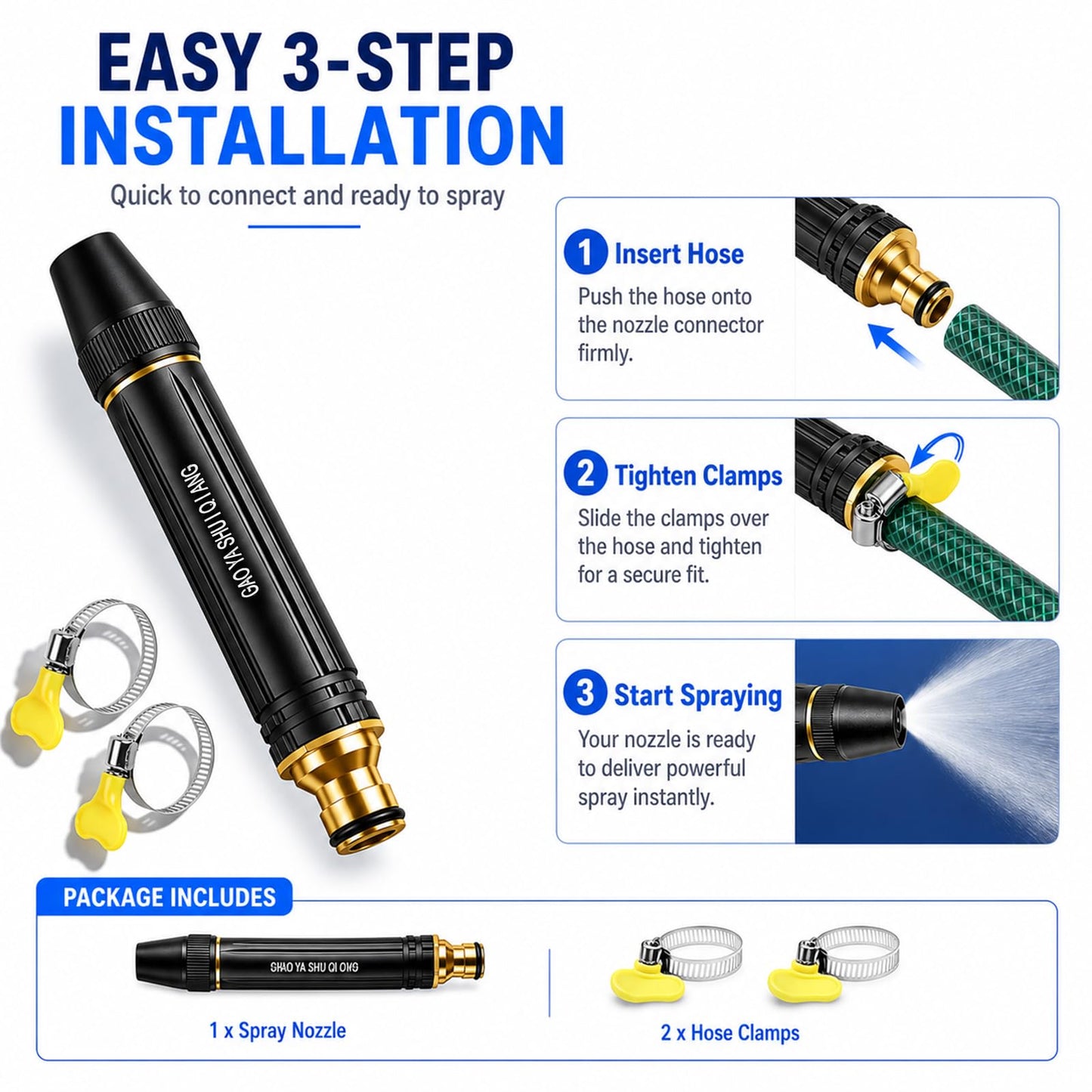 2026 New Jet Nozzle Power Washer for Garden Hose,Garden Hose Nozzle High Pressure Powerful Cleaning Spray Evenly,High Pressure Hose Nozzle for Car Washing