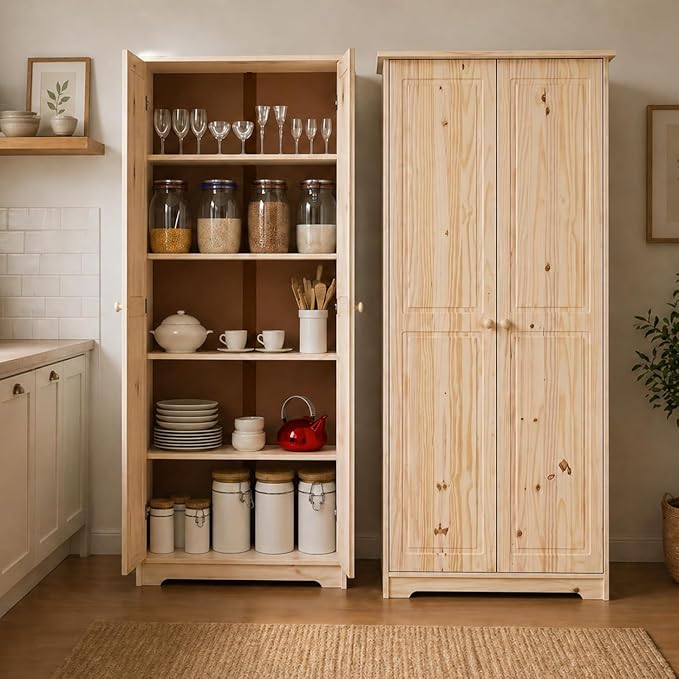 From the Tree Furniture Solid Pine Pantry Cabinet — 72" Tall Unfinished Kitchen