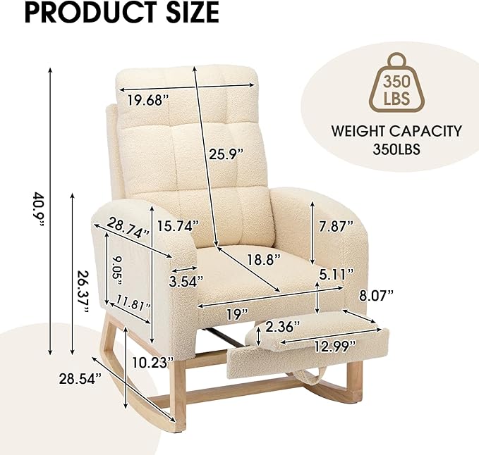 NIOIIKIT Modern Nursery Rocking Chair, Teddy Upholstered Rocking Chair