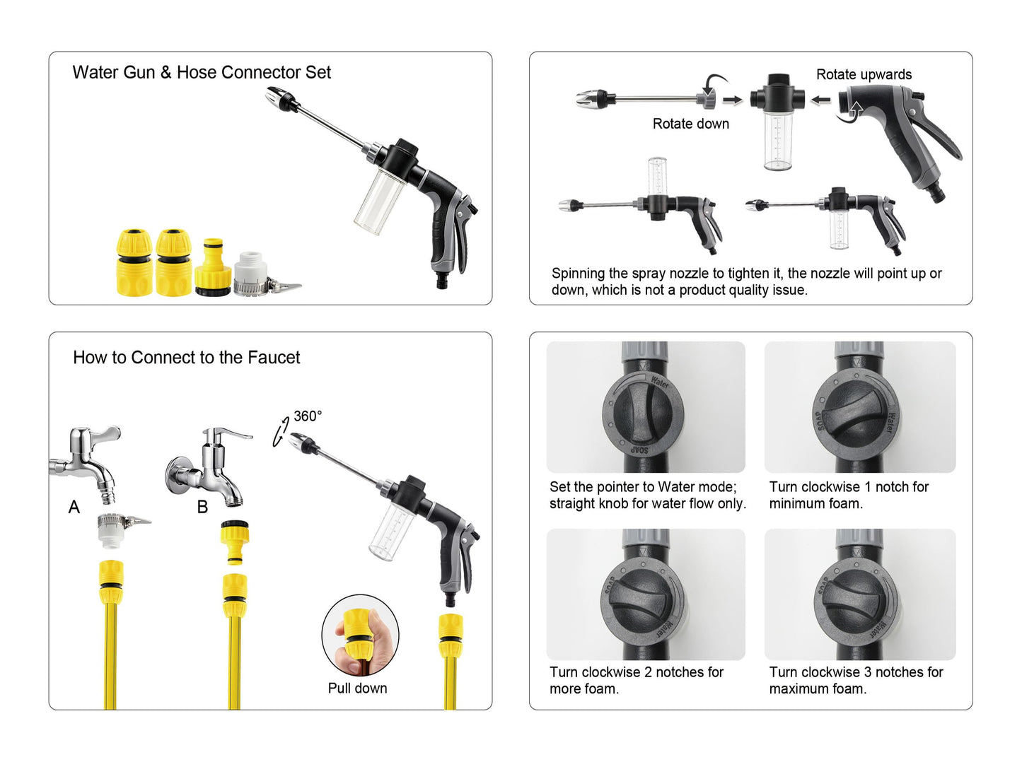 Aquoxis Pressure Washer, High Pressure Power Washer with Adjustable Nozzle, Universal Garden Hose Connection, Multi Spray Modes for Car Patio Outdoor Cleaning (A)