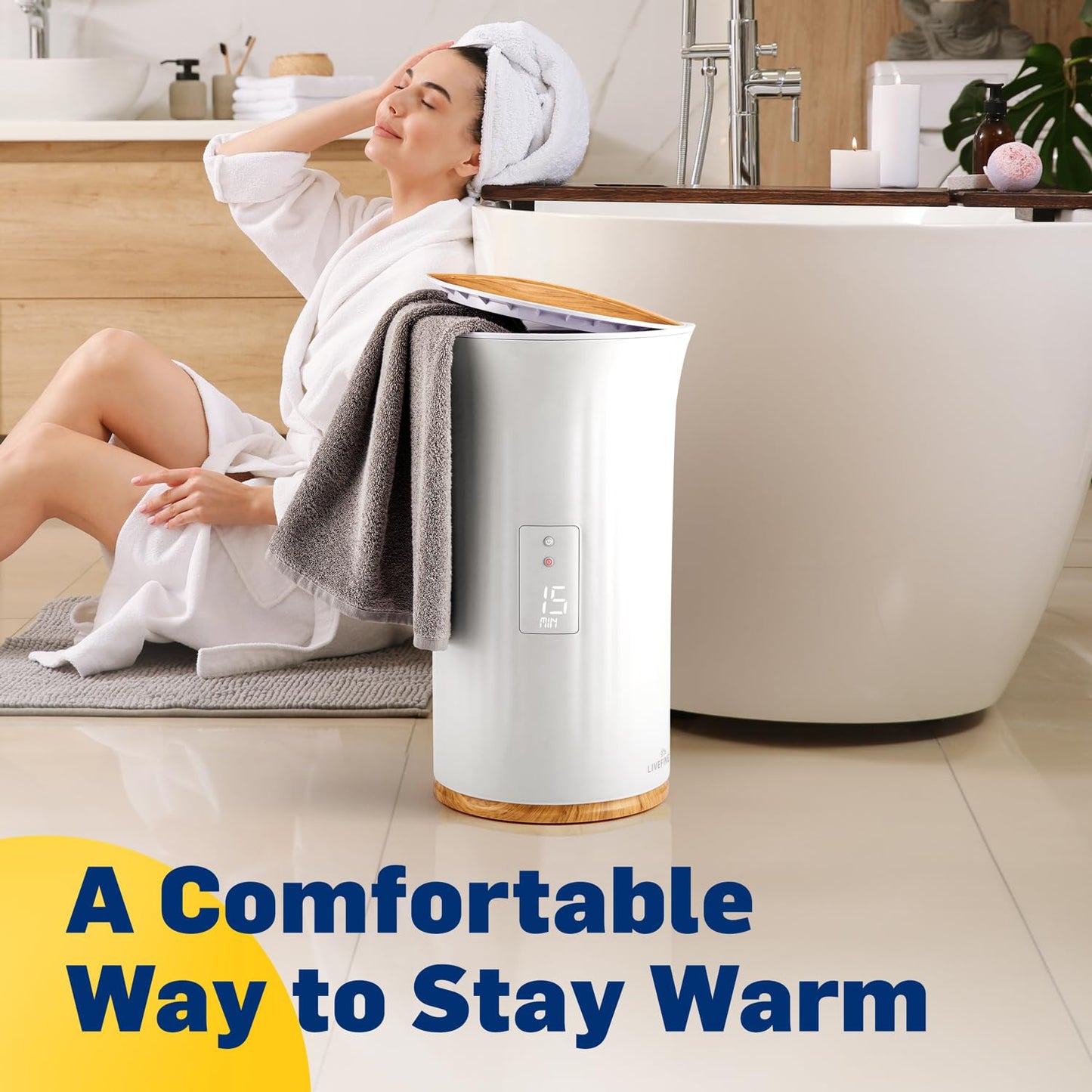 Live Fine Towel Warmer | Bucket Style Luxury Heater with LED Display, Adjustable Timer, Auto Shut-Off | Fits 40” x 70” Oversized Towel - Height 21.25 Inches and 12.9 Inches Wide