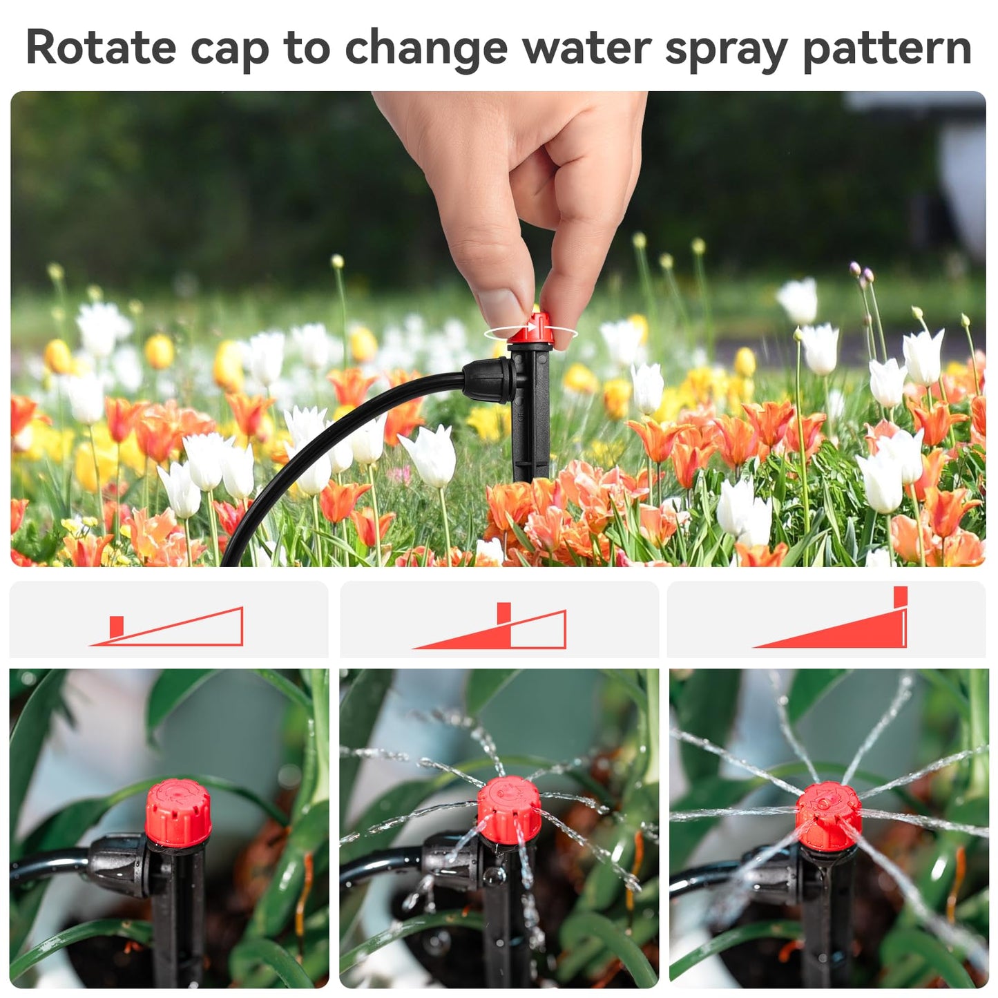La Farah 50pcs Drip Irrigation Emitters with Stake, Adjustable 360 Degree Water Flow Lock Barbed Dripper for 1/4" Drip Irrigation Tubing，Garden Irrigation Sprayer for (4-7mm) Watering System