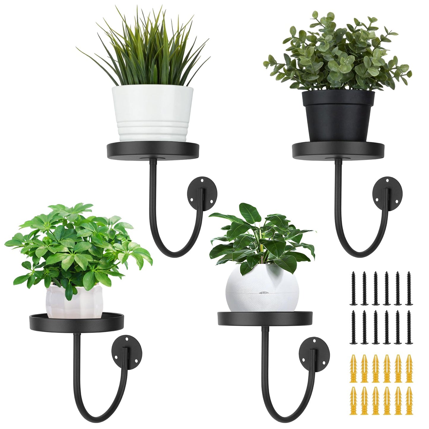 Neiteli 4 Pack Wall Plant Holder,Wall Planters for Indoor Plants,Plant Hanger Indoor,Metal Plant Wall Hanger,Hanging Plant Holder（Black）