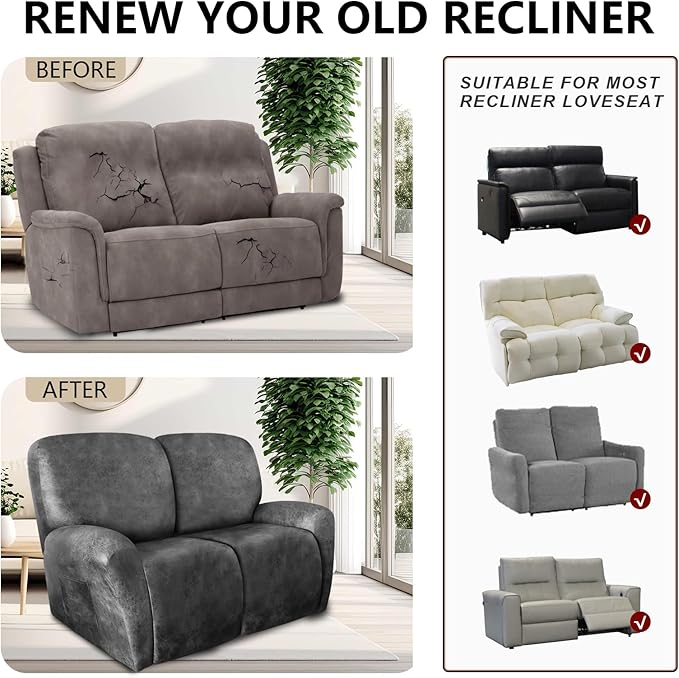 ANARACHON Loveseat Recliner Cover Leather Look Recliner Loveseat Covers