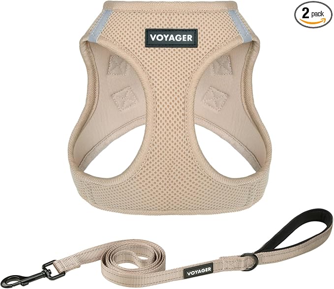 Best Pet Supplies Voyager Step-in Air All Weather Mesh Harness and Reflective Dog 5ft Leash Combo with Neoprene Handle, for Small, Medium and Large Breed Puppies - Khaki, XS