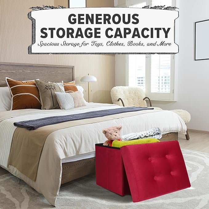 LINMAGCO Storage Ottoman Folding Foot Stool Velvet Foot Rest