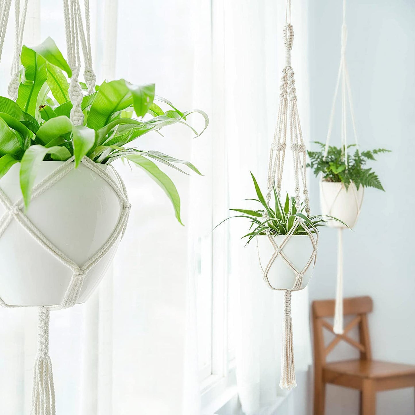 Mkono Set of 4 Macrame Plant Hangers Indoor 4 Different Size Hanging Planter Basket Flower Pot Holder 41"/35"/34"/26"